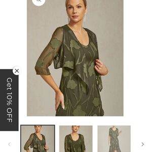 Msglamor Green Floral Dress with Sheer Chiffon Sleeve Shrug Both Size M